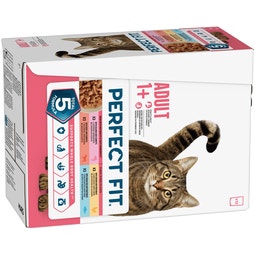 PERFECT FIT Adult 1+ Wet Cat Food Pouch Beef,Chicken & Fish in Gravy 12 x 85g image