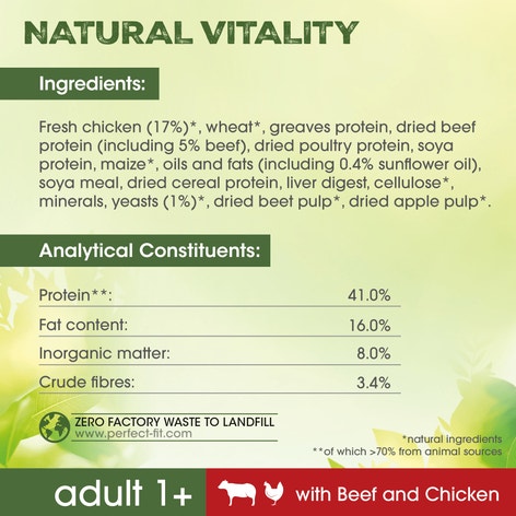 PERFECT FIT™ Natural Vitality Adult Dry Cat Food Beef & Chicken 2.4kg image 1