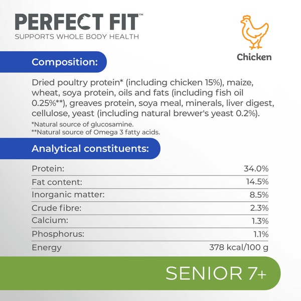 PERFECT FIT™ Senior 7+ Dry Cat Food Chicken 7kg, 2.8kg, 750g image 4