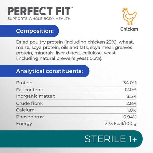 PERFECT FIT™ Sterile (Neutered) Adult Dry Cat Food Chicken 7kg, 2.8kg image 4