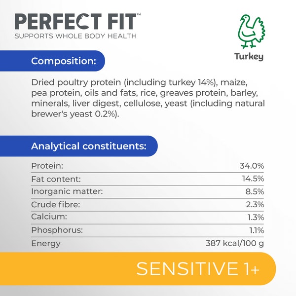 PERFECT FIT™ Sensitive Adult Dry Cat Food Turkey 7kg, 750g image 4