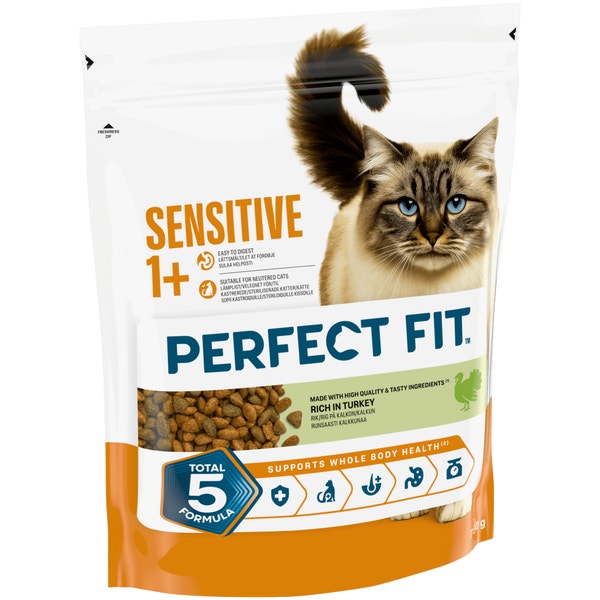 PERFECT FIT Sensitive Adult Dry Cat Food Turkey 7kg, 750g image 1