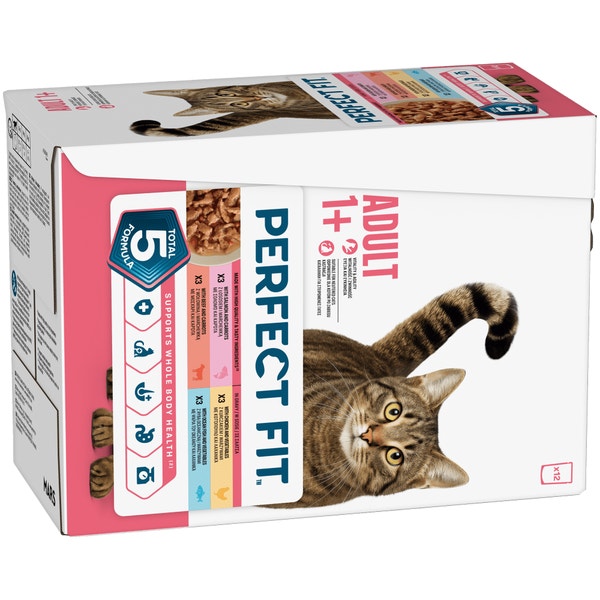 PERFECT FIT Adult 1+ Wet Cat Food Pouch Beef,Chicken & Fish in Gravy 12 x 85g image 1