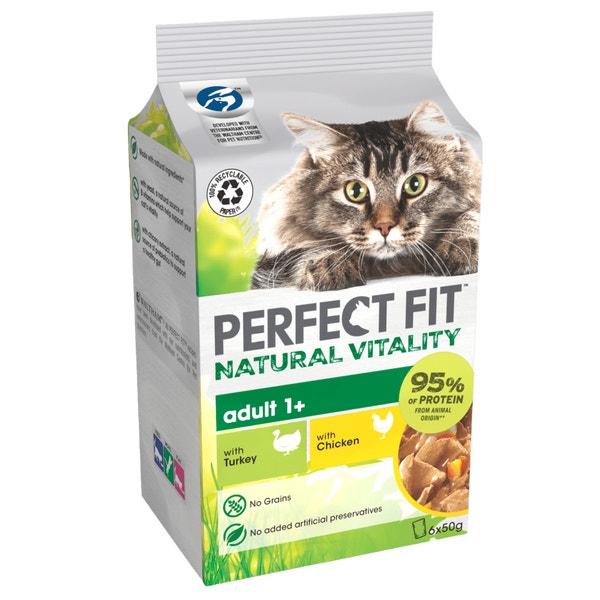 PERFECT FIT™ Natural Vitality Cat Food Pouch Poultry Selection Gravy 6x50g image 1