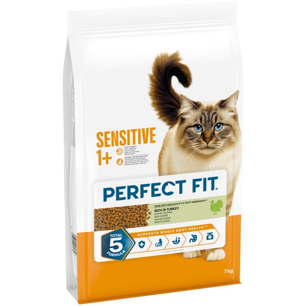 PERFECT FIT Sensitive Adult Dry Cat Food Turkey 7kg, 750g image 1